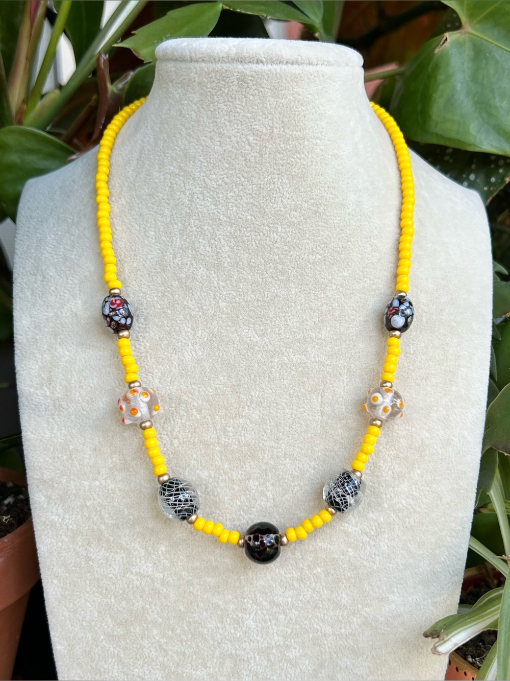 Yellow beaded necklace